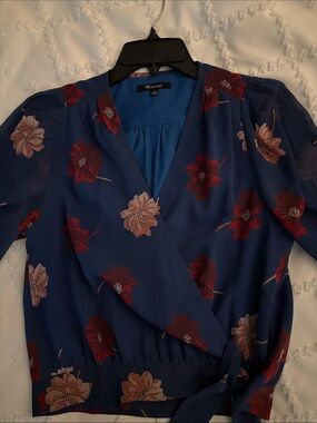 Madwell Navy Floral Wrap Blouse